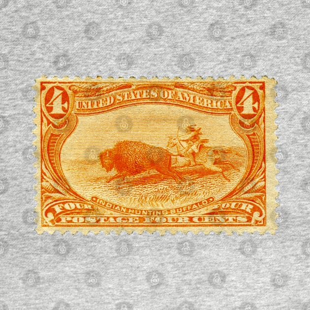 1898  Indian Hunting Buffalo Postage Stamp Print by ArtShare